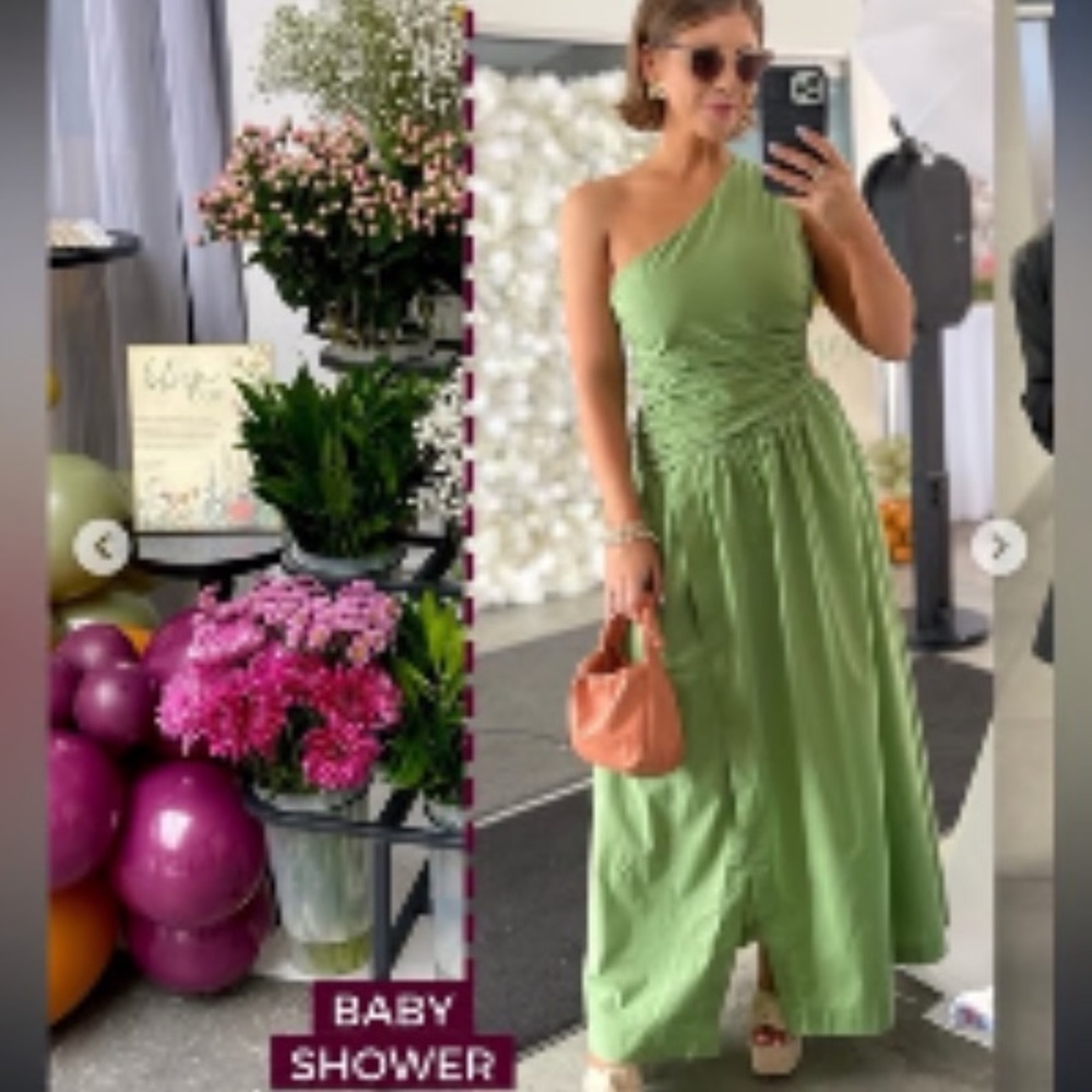 NWT Abercrombie & Fitch One-Shoulder Cutout Maxi Dress in Green size medium - Picture 2 of 11